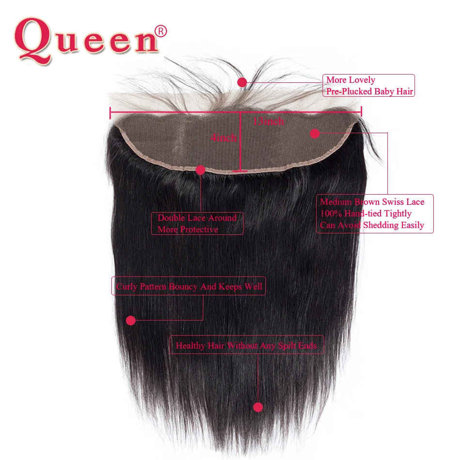 Queen hair товары бразильские прямые пучки волос плетение 13x4 кружева Фронтальная застежка с волосы младенца 100% Remy натуральные волосы застежка