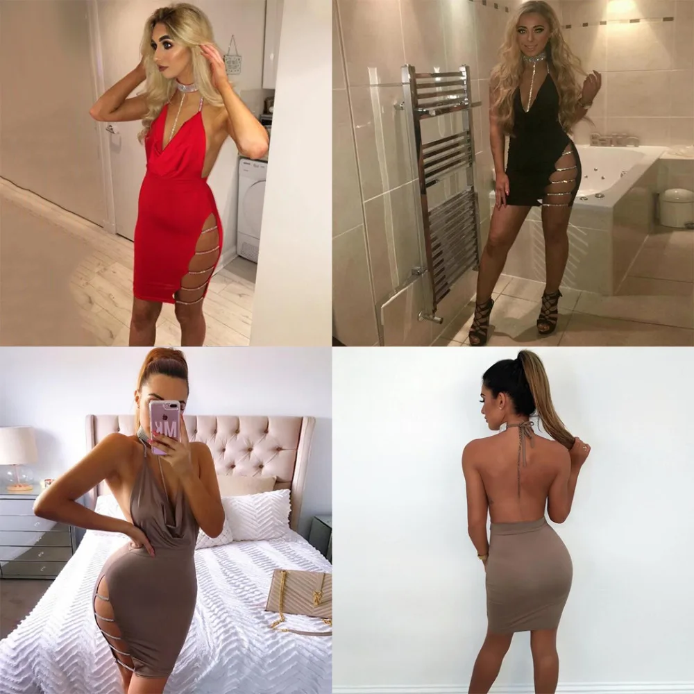 2018 новые модные сексуальные женские v-образным вырезом Алмаз Bodycon мини-платье