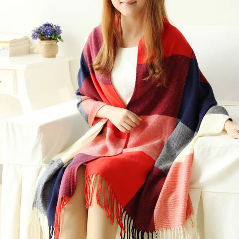 

Female bib shawl imitation cashmere autumn and winter thick warm British wind big plaid dual-use female scarf