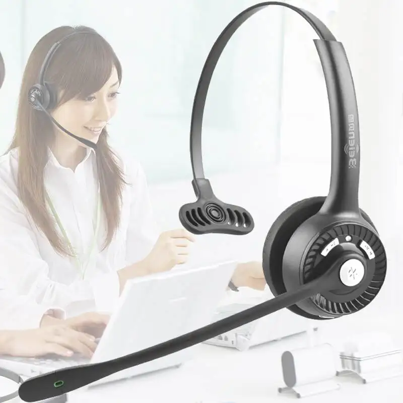 Over-ear Wireless Bluetooth Customer Service Headset with Mic Single/ Binuaral Head Mounted Headphone for VIOP Phone Tablet