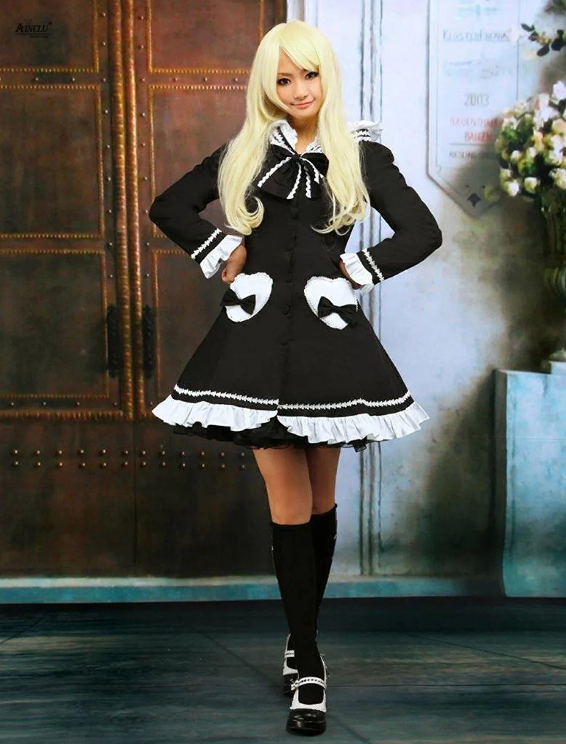Английская Лолита сладкий стиль Ainclu женская черная с длинными рукавами Лолита пальто с капюшоном