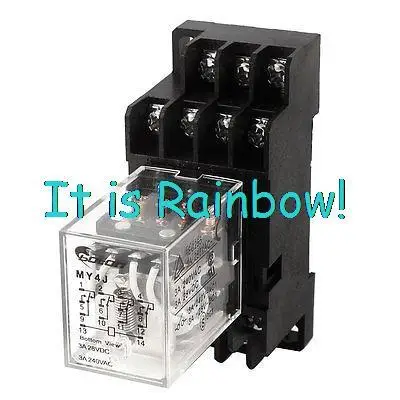 

Free Shipping AC 250V Coil Voltage 4PDT Electromagnetic Relay w 35mm Din Rail Socket