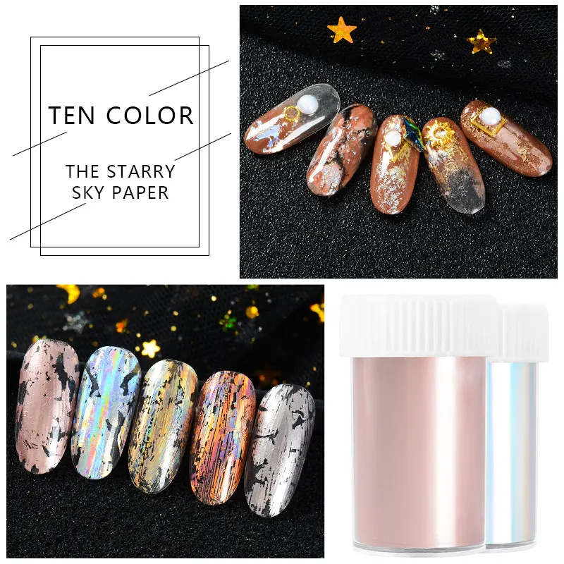 Rose Gold Holographic Nail Foils Starry Sky Glitter Nail Stickers Decals Art Transfer Stickers Gold Laser Paper Nail Art Tips