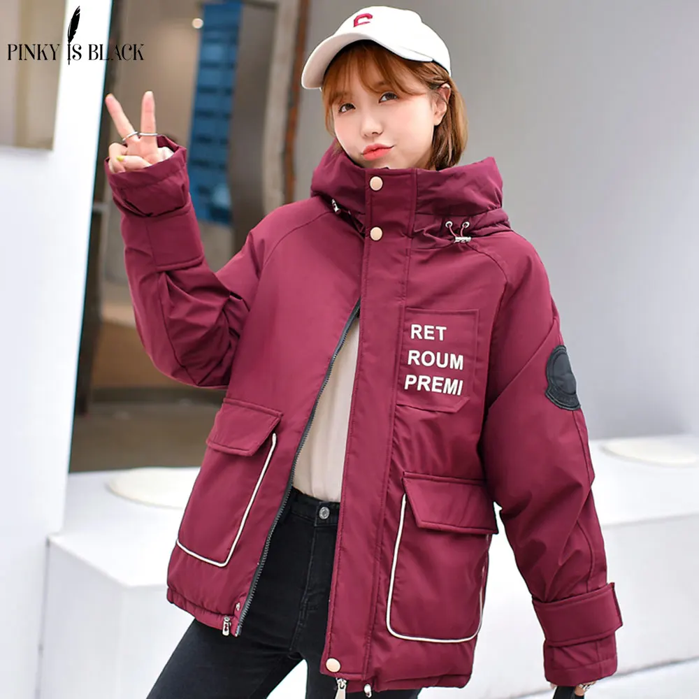 

PinkyIsBlack Women Short Parkas Winter Jacket Coat 2019 Fashion Autumn Solid Warm Thicken Hooded Padded Down Jacket Female Top