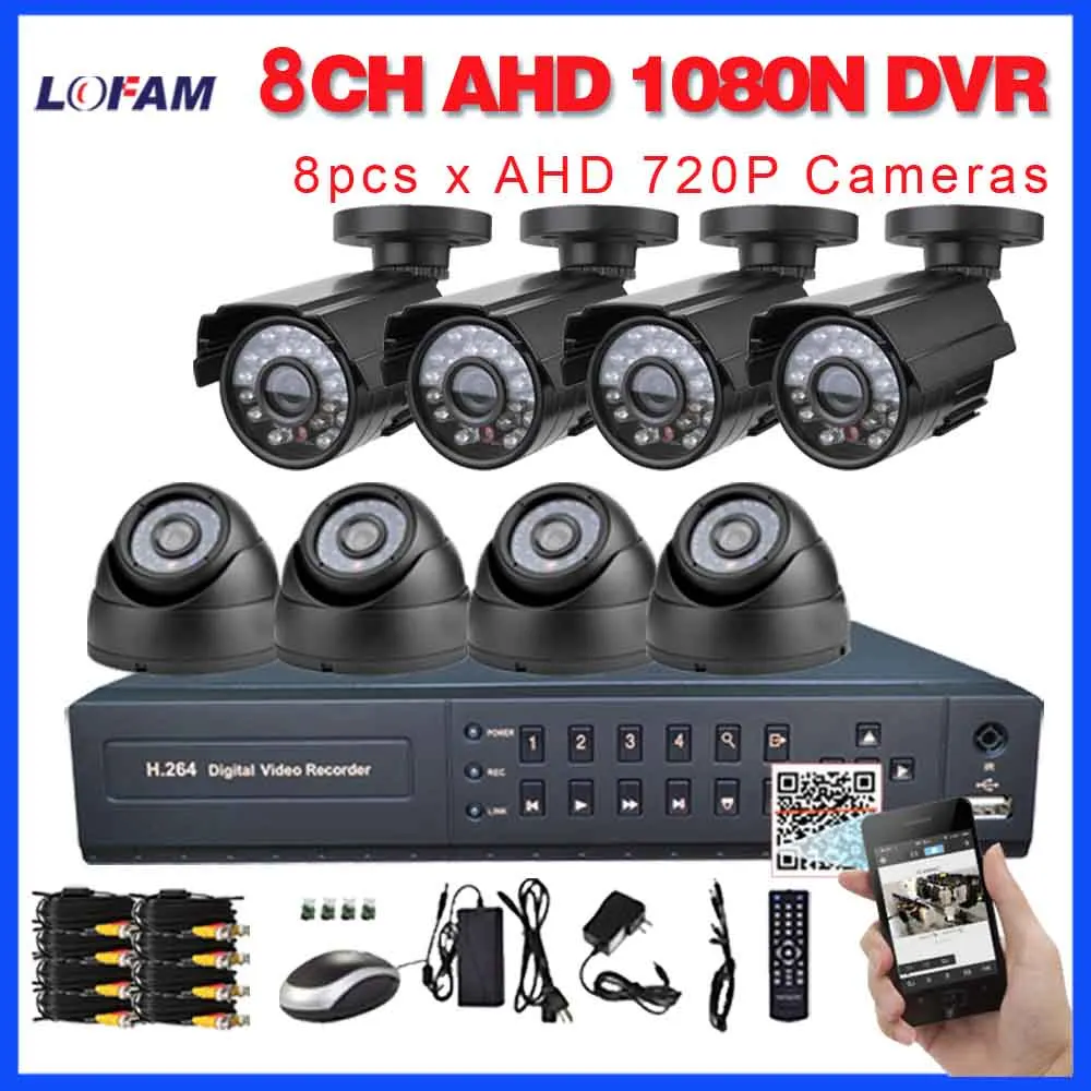  LOFAM 8CH 1080N HDMI DVR 1500TVL 720P HD Outdoor Indoor video Security Camera System 8 Channel AHD CCTV System DVR Kit 8 CH Set 