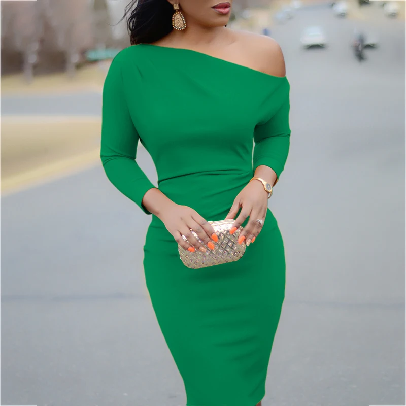 Ver-o-Mulheres-Elegantes-Casuais-Bainha-2018-Vestido-de-Festa-Sexy-Feminino-Workwear-Inclina-o-Do