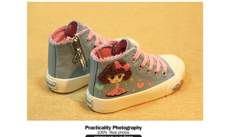 New 2016 Spring Fashion Girls Shoes Canvas Children Shoe Breathable Casual Print Girls Sneakers Toddler High Good Rubber Sneaker 434 (4)