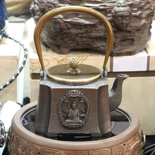1.3L гуанин рельефный узор чугун без покрытия ремесла чайный горшок чайный набор кунг-фу специальное украшение чайник для кипячения воды