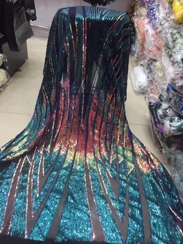 

green African 3D Sequins Lace Fabric 2019 High Quality Lace French Sequence Tulle Lace Nigerian Lace Fabrics For Wedding