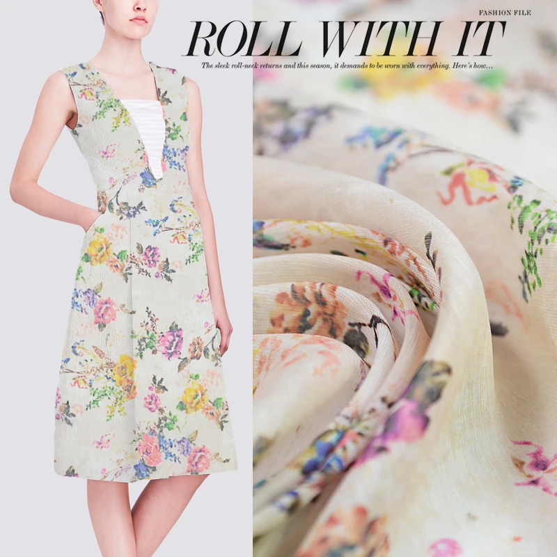 

Chinese Style Ink and Wash Painted 65%silk 35%linen Fabric for Women Dress 140cm Wide 16 Momme Cloth Diy Sewing 19 Summer New