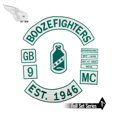 Ferro em Tecido de Sarja Boozefighters Est. Remendo Nova Patch Bordado Branca Conjunto Completo Faça Você Mesmo Personalizado 1946 mc