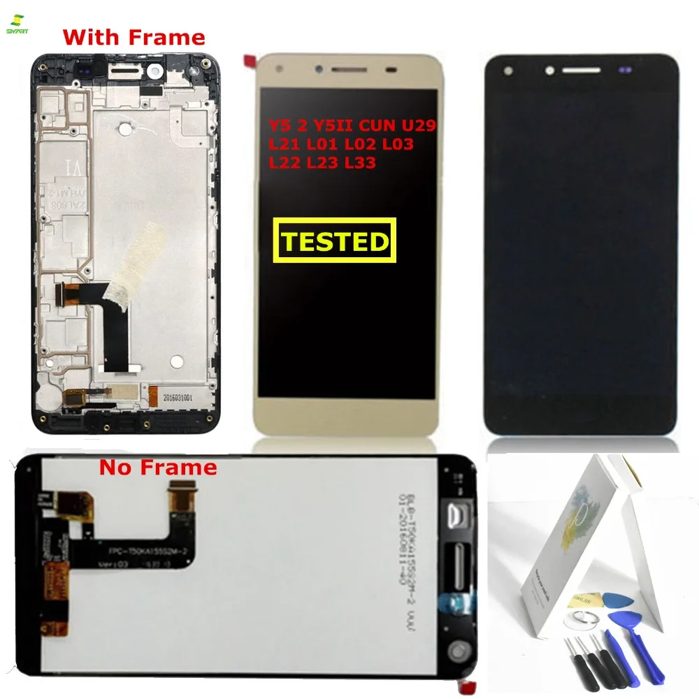 

For Huawei Y5 II Display Touch Screen Digitizer Y5 2 Y5II CUN U29 L21 L01 L02 L03 L22 L23 L33 For Huawei Y5 II LCD With Frame