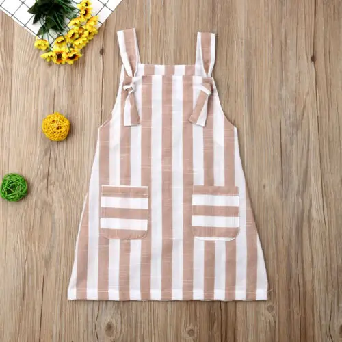 Baby Girls Dress Sleeveless Striped Casual Party Dresses Cotton Pockets Off Shoulder Casual Breathable Soft Summer Dress 1-5T