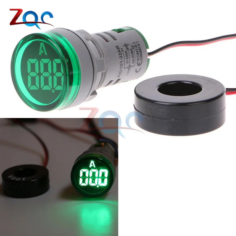 AC220V 0-100A 22 мм цифровой дисплей Амперметр монитор Индикатор тока сигнальный светильник тестер измерительный Амперметр 220 В - Цвет: Зеленый