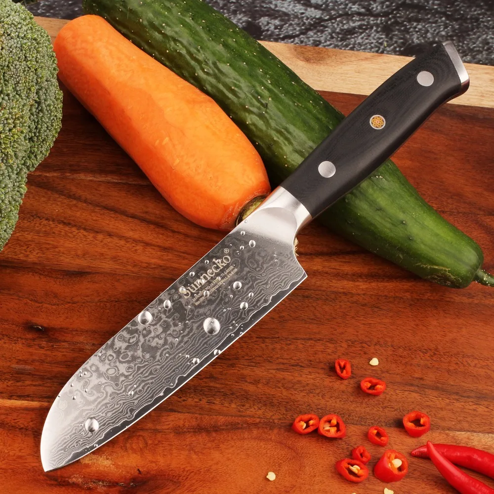 

Sunnecko 5" inch Santoku Knife Chef Kitchen Knives Damascus VG10 Steel Sharp Blade G10 Sanding Handle Fruit Chopping Veg Paring