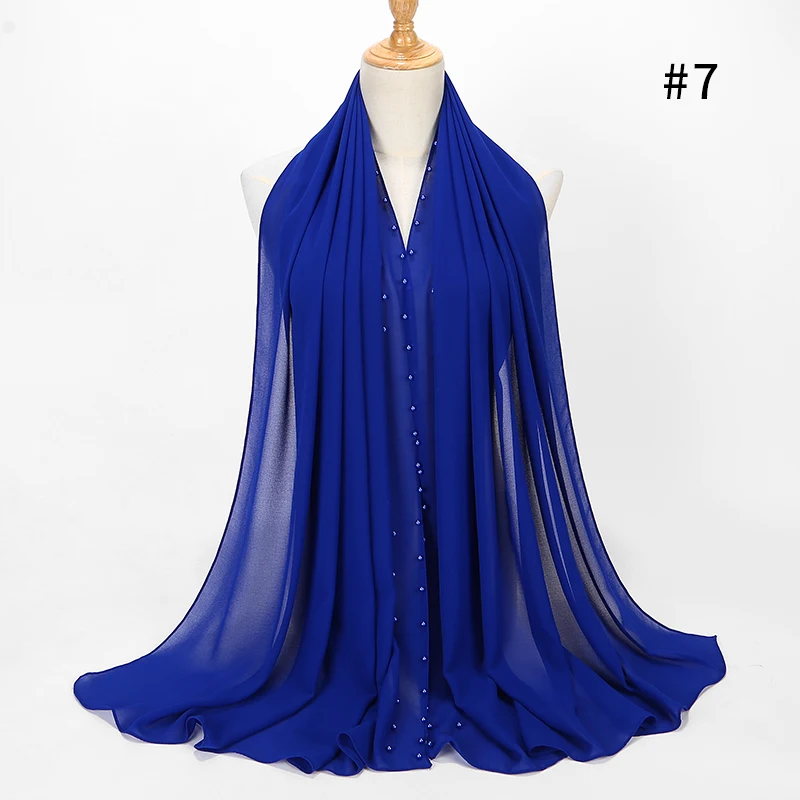 US $37.05 New Solider Colorful Beads Bubble Chiffon Scarf Plain Shawls Hijab Muslim Scarf With Pearls 20 Color In Stock 18075cm 10 PcLot