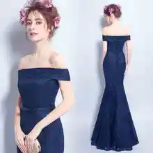 Elegant Navy Evening Dresses Mermaid Off Shoulder Long Prom Dress Evening Wear Elegant Formal Gowns Lace Up Back 2016