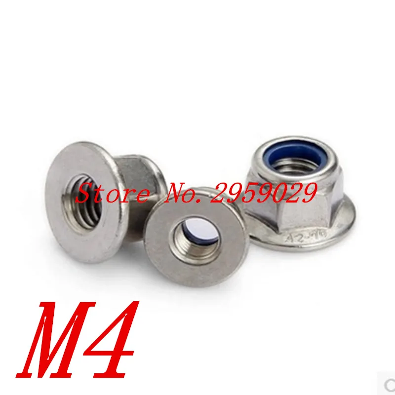 100pcs/lot DIN6923 M4 Stainless steel Hex Flange Nylon Lock Nut|nylon ...
