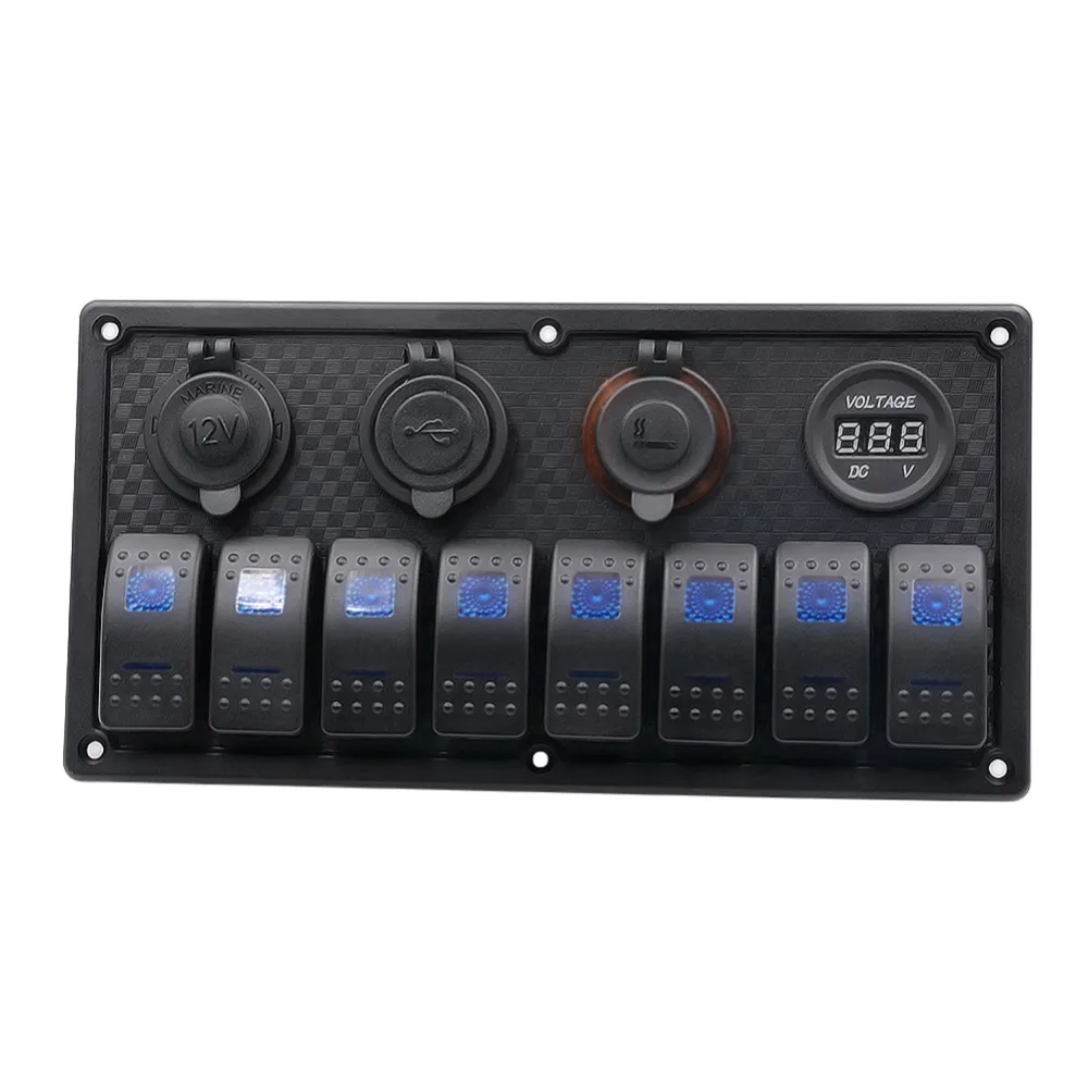 

Yacht Car Caravan 5 PIN Dual Lights 8-bit Switch Motorhome Dual USB Car Charger Cigarette Holder with LED Blue Light