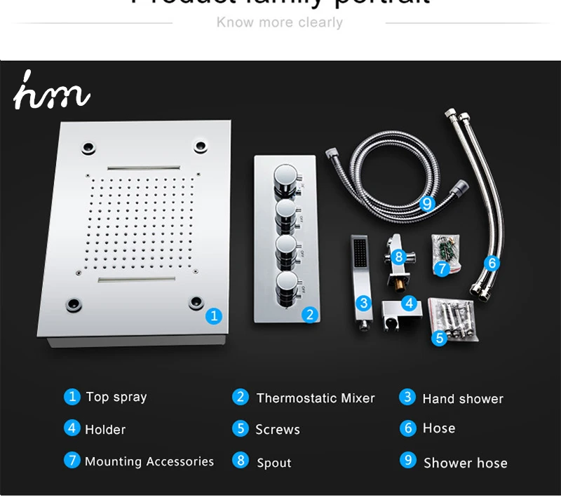 Waterfall LED Shower Faucet Set Contemporary  Bathroom Rain Shower Head  Side Spray  Large Water Flow Bath Valve (25)