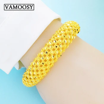 

2019 Women Fine Hollow Geometric Slim Cuff Bangles Wide Exaggerated Bracelets For Women 24K Gold Bangles & Bracelets Jewelry