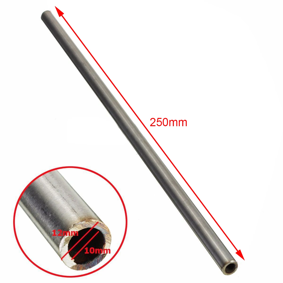 1pc Wear-resisting Capillary Tube Silver Anti-rust Stainless Steel Tube 12mm OD 10mm ID 250mm Length
