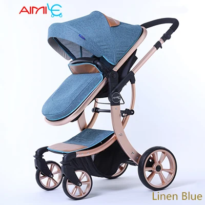 Быстрая! 2 в 1 сильная подвеска, модная дизайнерская детская коляска, детская коляска для машины, детская коляска, четыре тележки, дизайнерская коляска - Цвет: golden blue