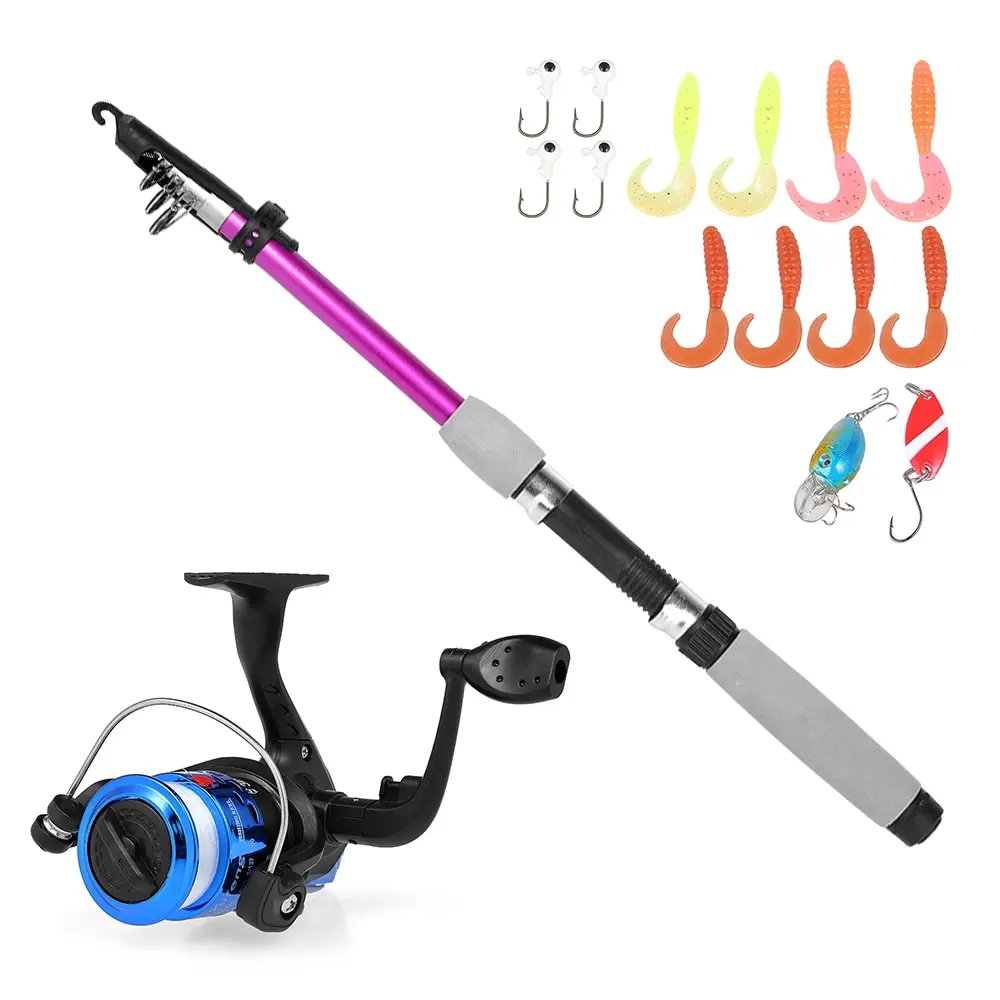 تلسكوبي قصبة صيد خشبية الغزل الصيد بكرة قضيب كومبو كيت مع لينة الصيد السحر الرقصة السنانير الطعوم الثابت الكارب الأسماك معالجة Pesca