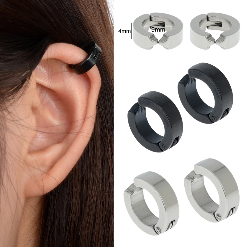 1Pair Retractable Stainless Steel Round Circle Earrings Ear Clips Jewelry Gifts 