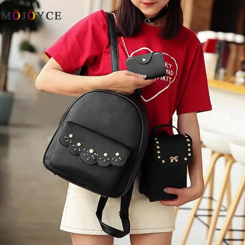 3 unids/set de perlas de moda remache mujeres Mochila niñas hombro de cuero de la PU Mochila bolsa de viaje Mochila 3 unids/set de perlas de moda remache mujeres Mochila niñas hombro de cuero de la PU Mochila bolsa de viaje Mochila