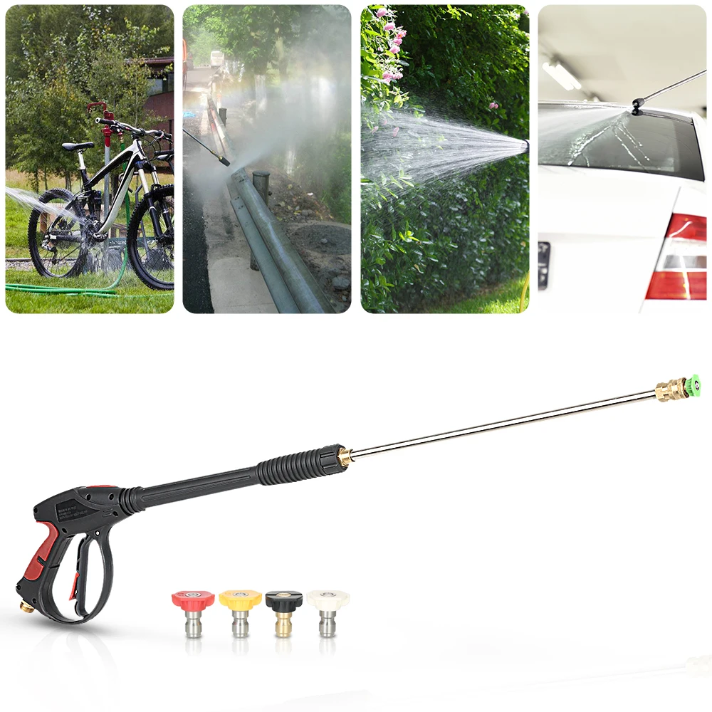 

Pressure Washer Gun 4000 PSI Spray Gun with 18" Extension Wand + 4 Quick Connect Nozzles 1 Soap Nozzle for Car Pressure Washers