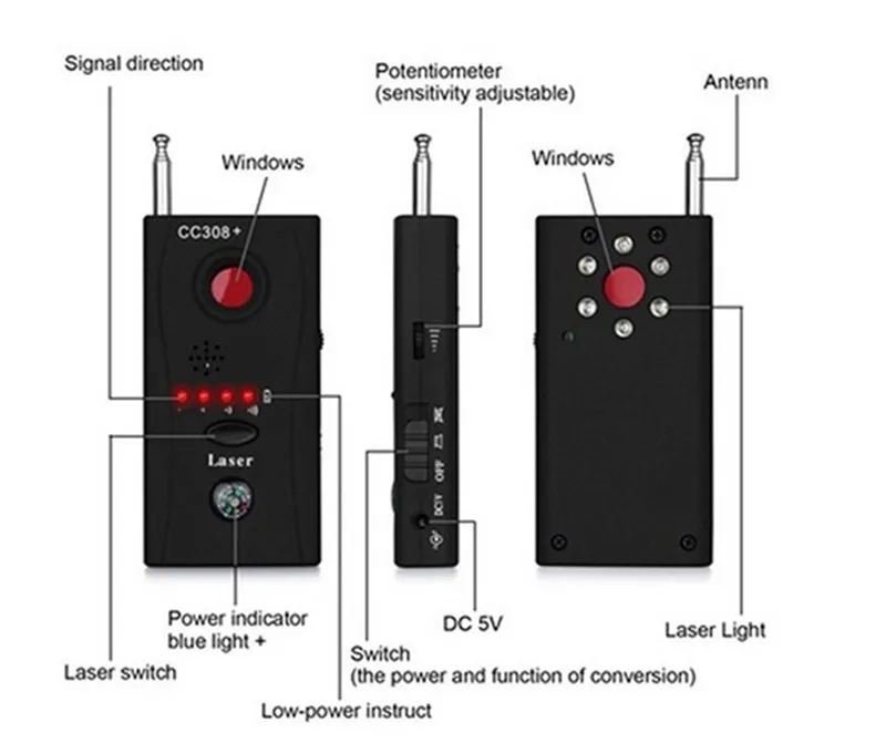 CC308 полный спектр Беспроводной анти-откровенный анти-подслушивания Радиочастотный детектор GSM искатель устройств полный частотный