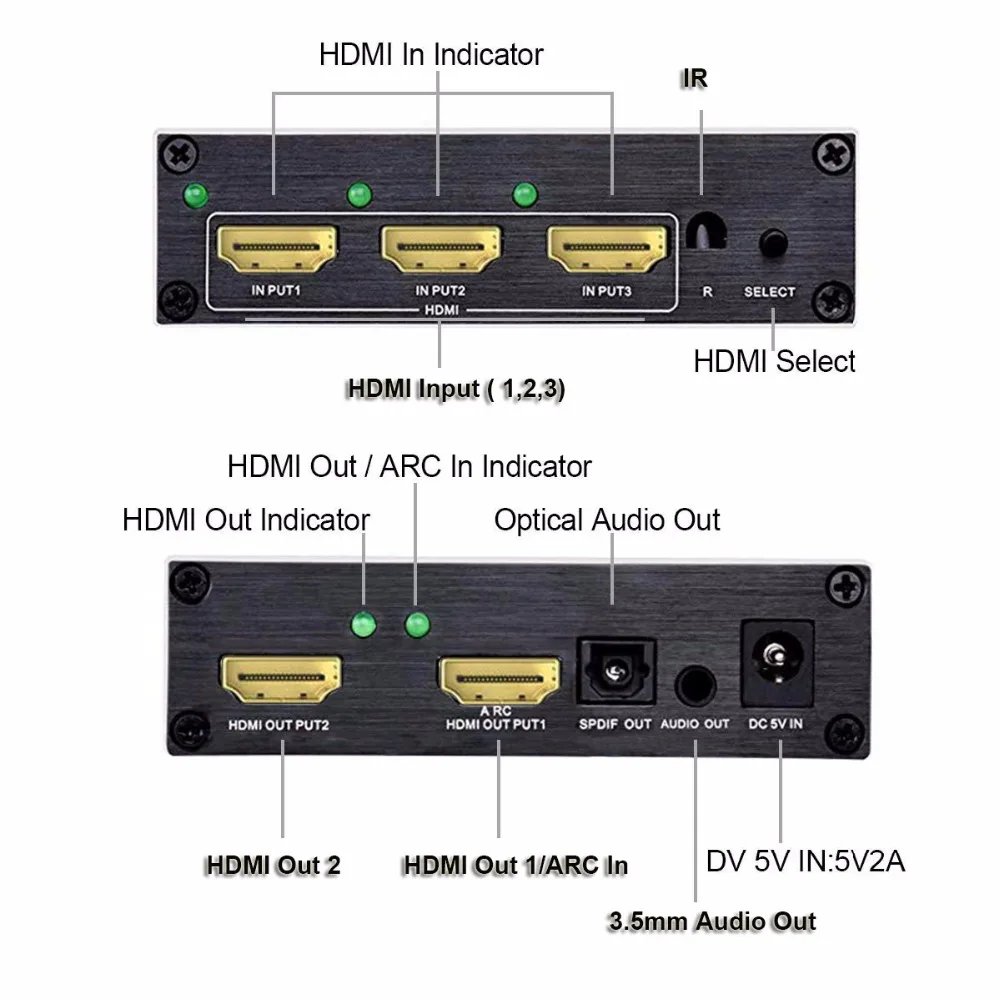 HDMI матрица 3x2 коммутатор splitter 4 к К с SPDIF и мм 3 5 аудио экстрактор поддержка ARC для HDTV