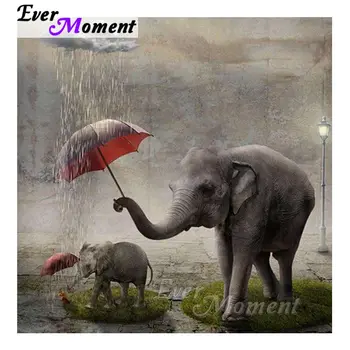 

Ever Moment Diamond Painting Elephant Raining Family Animal Diamond Embroidery Home Decoration Picture Mosaic Rhinestone S2F127