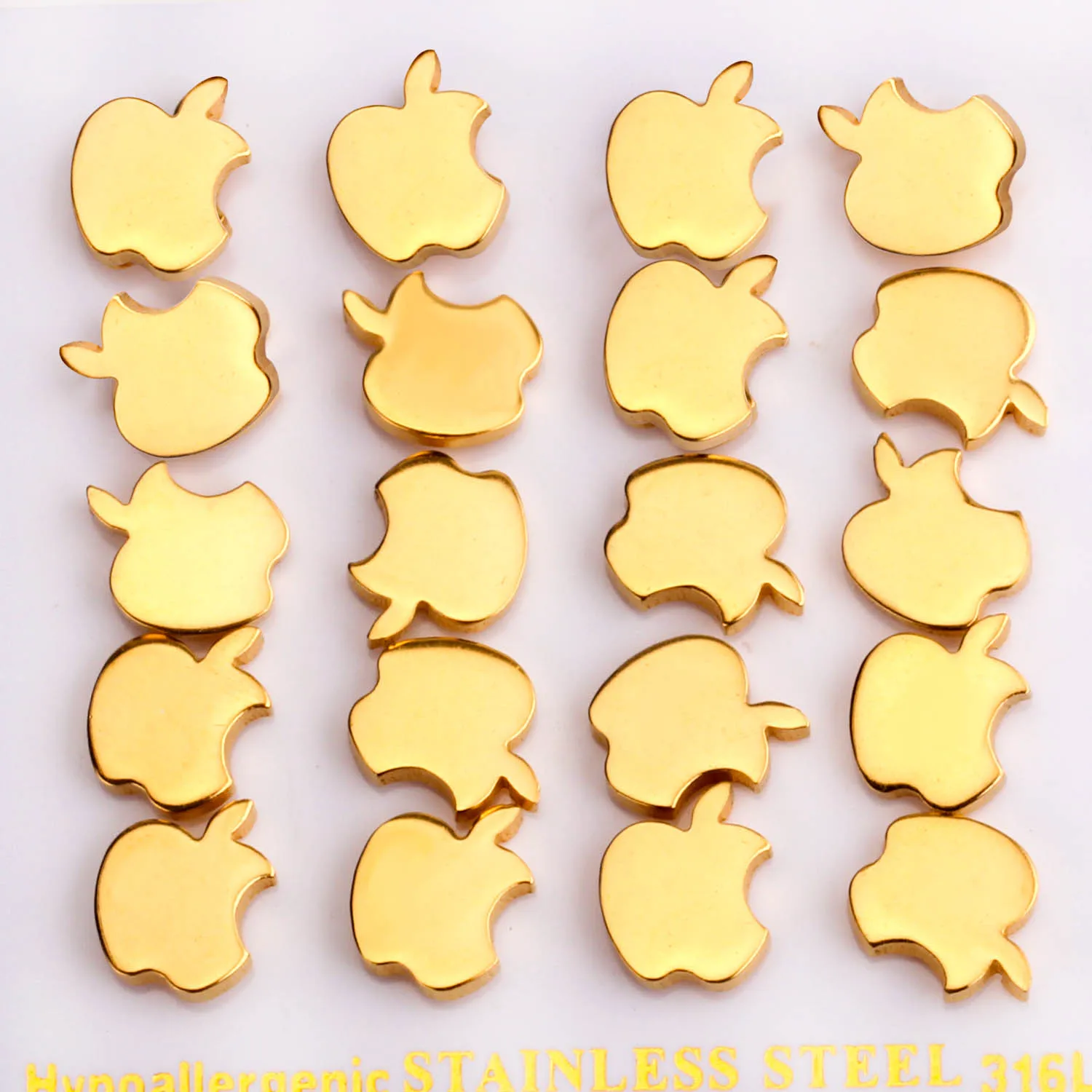 

LUXUKISSKIDS 10 pairs/lot Small Stud Earring Set for Women Girl Men Baby Gold Apple Iphone Stud Earrings-106301G