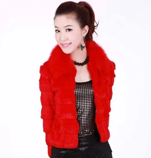 TopFurMall) весенняя женская модная куртка из натурального кроличьего меха с лисьим воротником, женская меховая короткая верхняя одежда, пальто VK0004 - Цвет: as picture