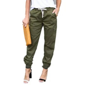 

Women's Casual Loose Harem Pants Elastic High Waist Pant Ladies OL Trousers With Pocket Army Green Pants