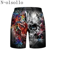 N-olsollo, мужские шорты с двойным скелетом и 3D принтом, готический череп, средняя талия, полиэстер, повседневные шорты, Прямая поставка, мужские шорты