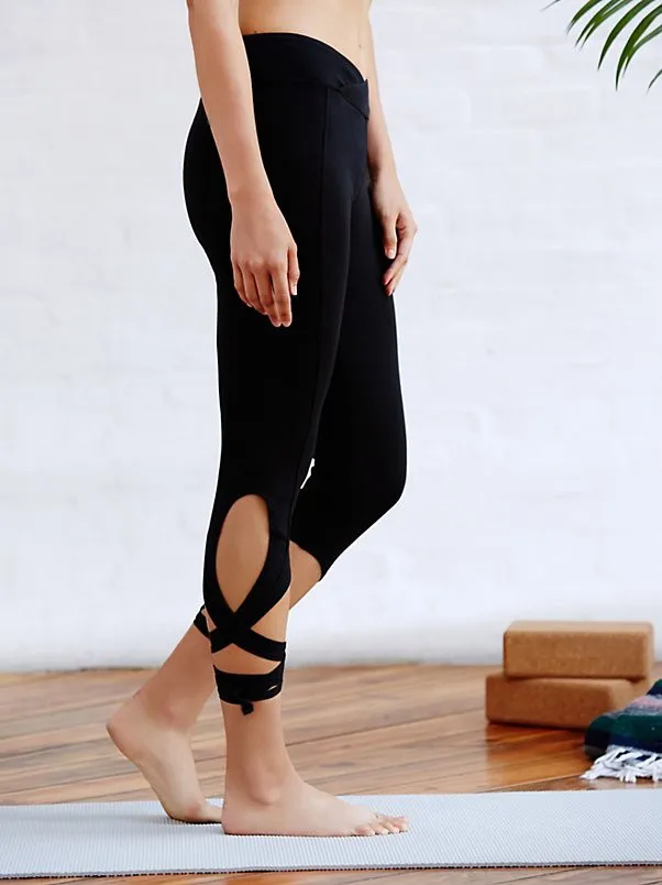TIE UP LEGGING YOGA PANTS RUNNING DANCING LACE UP TURNOUT PANT (6)