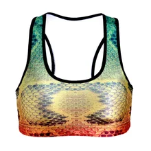 Для женщин Градиент змеиной кожи печати Фитнес короткий жилет тренировки Беспроводной Нижнее Бельё для девочек Бесшовные стрейч майка хип-хоп мягкий бюстгальтер