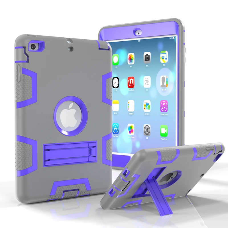 

High Impact Resistance Heavy Duty Silicone Hybrid Case Cover with Kickstand for Apple iPad Mini 1 2 3 Tablet+Stylus