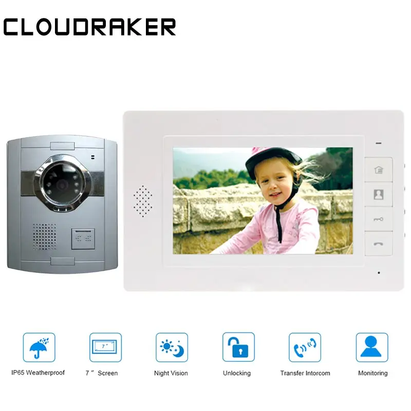 CLOUDRAKER видеодомофон дверной звонок Домофон Система 1x7 дюймов монитор с 1x серебряное видеопереговорное устройство разблокировка