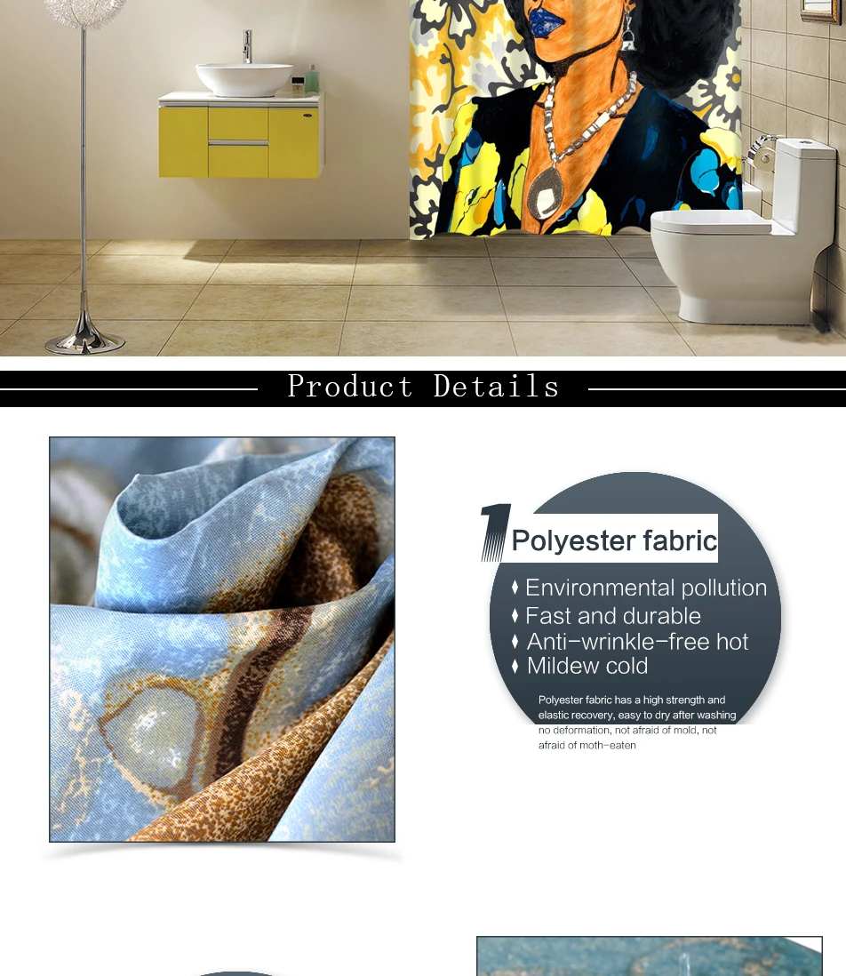 Miracille мода африканская женщина узор Водонепроницаемый полиэстер ткань Душ шторы комплект Нескользящие ковры для ванной туалет