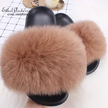 Getalty Kids Real Raccoon Fur Slippers Outdoor Slides Slip On Sandals MulticolorChildren Shoes S#08