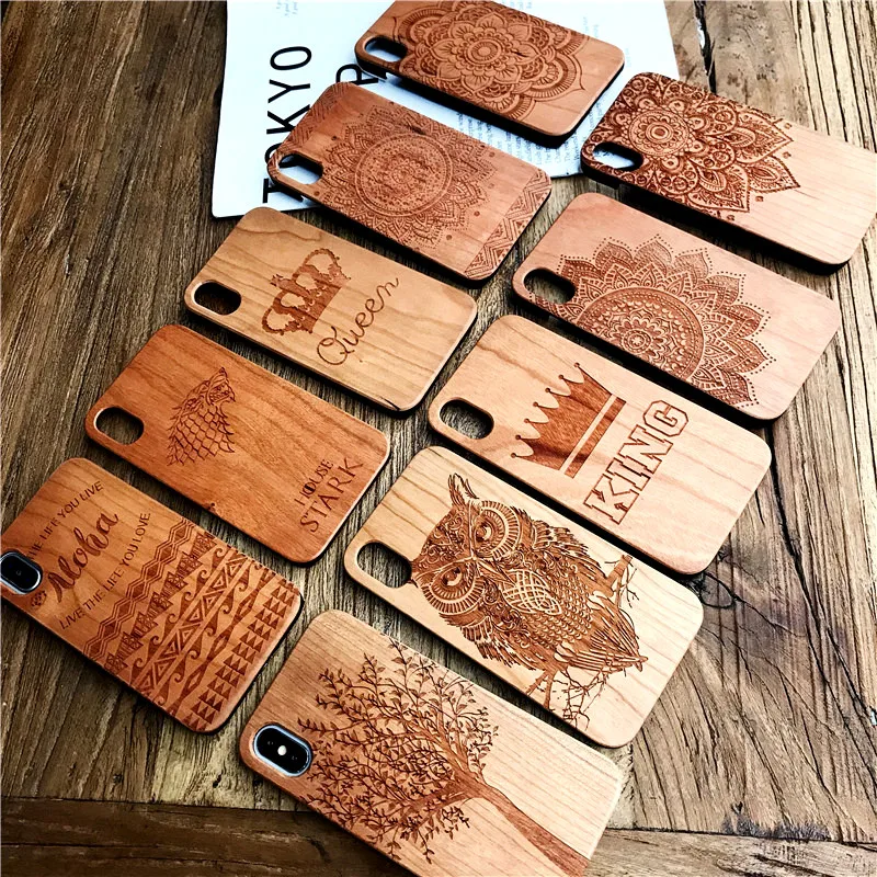 

Laser Engraving Real Wood Cell Phone Case for iPhone XS MAX XR 7 8PLUS X Wooden Unique Shock Customized Bamboo Phone Cover Shell