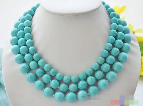 

song voge gem nanJ0400 3row round blue turquoise bead necklace