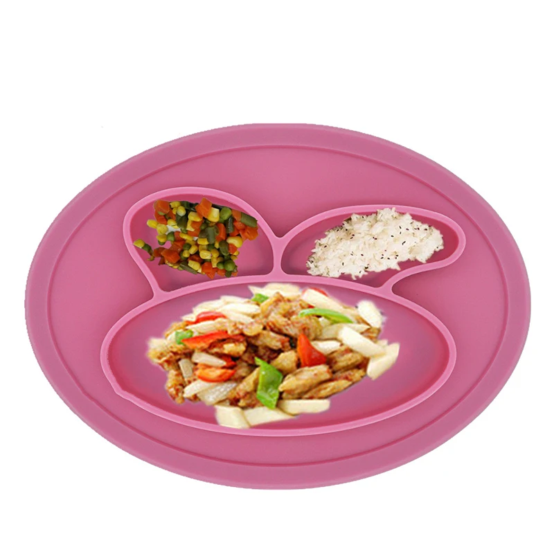 ideacherry Baby Dishes Silicone Infant Bowls Plate Tableware Kids Food Holder Tray Cartoon Rabbit Food Placemat for Baby Feeding