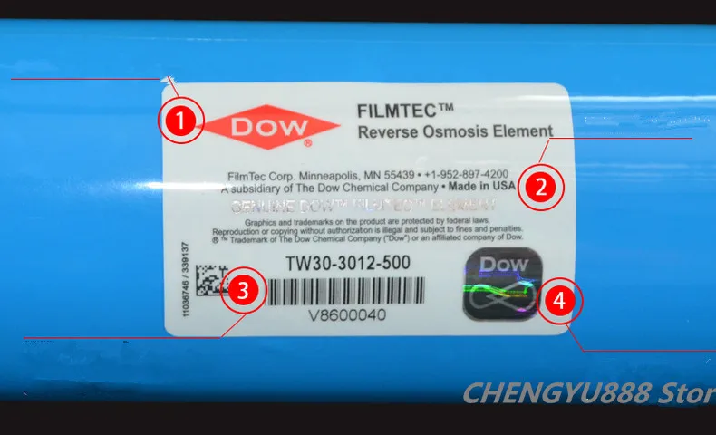 Аутентичный Dow Filmtec 500 gpd Мембрана обратного осмоса TW30-3012-500 для картриджи для водяного фильтра ro система фильтра мембрана