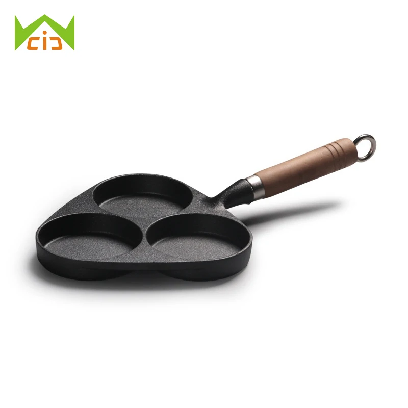 

WCIC Non-stick Pan Three Hole Egg Hamburger Cast Iron Frying Pan Omelette Pot Uncoated Pan