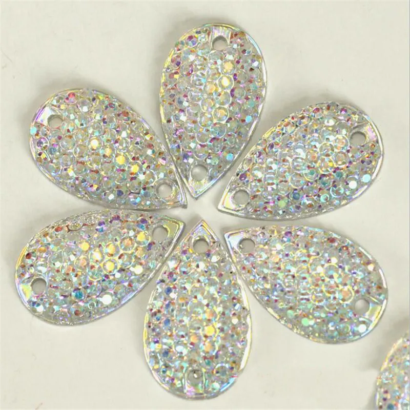 100pcs 10.5x18mm Clear Crystal AB Resin Flatback Sew On Rhinestone